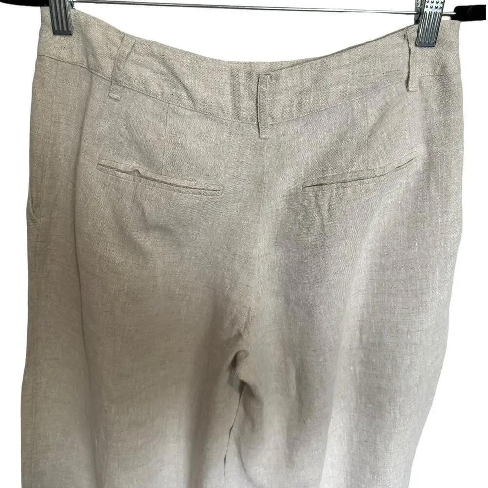 Reformation Neutral Asher Trousers Linen Wide Leg Relaxed Fit Beige Size 2